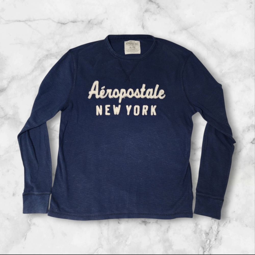 Aeropostale Men's Blue New York Crewneck Long John Sweater